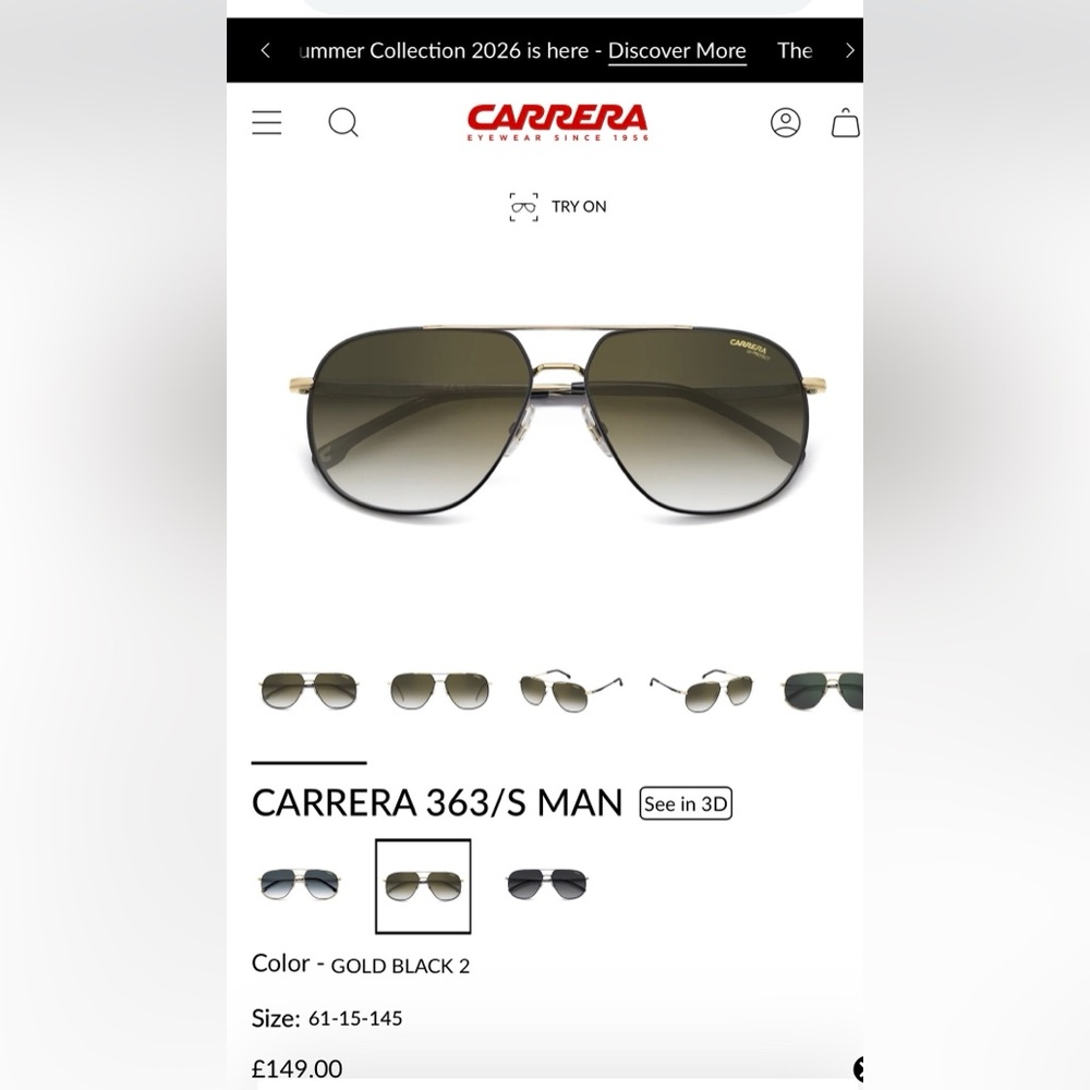 Carrera Aviator Sunglasses with Gradient Olive Lenses and Black Frame